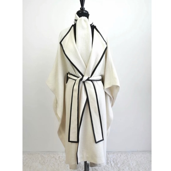 ROSETTA GETTY Cotton Wool Leather Scarf Cape Topper Coat Jacket S,M,L - Picture 8 of 13